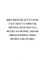 BIỆN PHÁP QUẢN lý cơ sở vật CHẤT và THIẾT bị TRƯỜNG mầm NON của HUYỆN AN DƯƠNG, THÀNH PHỐ hải PHÒNG THEO HƯỚNG CHUẨN hóa 