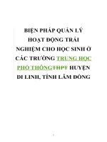 BIỆN PHÁP QUẢN lý HOẠT ĐỘNG TRẢI NGHIỆM CHO học SINH ở các TRƯỜNG TRUNG học PHỔ THÔNG HUYỆN DI LINH, TỈNH lâm ĐỒNG 