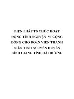 BIỆN PHÁP tổ CHỨC HOẠT ĐỘNG TÌNH NGUYỆN  vì CỘNG ĐỒNG CHO đoàn VIÊN THANH NIÊN TÌNH NGUYỆN HUYỆN BÌNH GIANG TỈNH hải DƯƠNG 