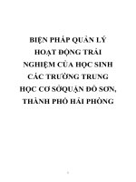 BIỆN PHÁP QUẢN lý HOẠT ĐỘNG TRẢI NGHIỆM của học SINH các TRƯỜNG TRUNG học cơ SỞQUẬN đồ sơn, THÀNH PHỐ hải PHÒNG 