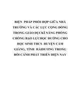BIỆN  PHÁP PHỐI hợp GIỮA NHÀ TRƯỜNG và các lực CỘNG ĐỒNG TRONG GIÁO DỤCKĨ NĂNG PHÒNG CHỐNG bạo LỰCHỌC ĐƯỜNG CHO học SINH THCS  HUYỆN cẩm GIÀNG, TỈNH  hải DƯƠNG TRONG bối CẢNH PHÁT TRIỂN HIỆN NAY 