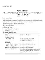Giáo án Tiếng Việt 2 tuần 5 bài: Tập làm văn  Trả lời câu hỏi. Đặt tên cho bài. Luyện tập về mục lục sách