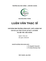 “Khả năng sinh trưởng, năng suất, chất lượng thịt của gà lạc thủy và gà lai F1(LT x LP) tại huyện việt yên – tỉnh bắc giang”