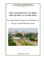 BÁO CÁO ĐÁNH GIÁ TÁC ĐỘNG MÔI TRƢỜNG VÀ XÃ HỘI (ESIA) DỰ ÁN PHÁT TRIỂN TỔNG HỢP CÁC ĐÔ THỊ ĐỘNG LỰC TIỂU DỰ ÁN THÀNH PHỐ THÁI NGUYÊN