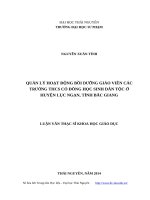 Quản lý hoạt động bồi dưỡng giáo viên các trường THCS có đông học sinh dân tộc ở huyện lục ngạn, tỉnh bắc ninh 