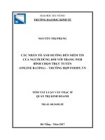 Các nhân tố ảnh hưởng đến niềm tin của người dùng đối với trang web bình (tt) 