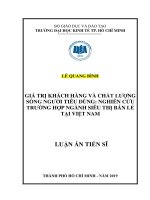 Giá trị khách hàng và chất lượng sống người tiêu dùng  nghiên cứu trường hợp ngành siêu thị bán lẻ tại việt nam
