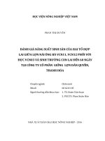 Đánh giá năng suất sinh sản của hai tổ hợp lai giữa lợn nái ông bà VCN 11, VCN 12 phối với đực VCN 03 và sinh trưởng con lai đến 60 ngày tại công ty cổ phần giống lợn dân quyền, thanh hóa 