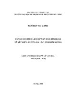 Quản lý di tích lịch sử văn hóa đền quát, xã yết kiêu, huyện gia lộc, tỉnh hải dương 