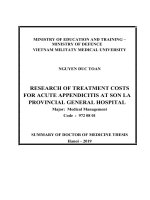 Nghiên cứu chi phí điều trị viêm ruột thừa cấp tại bệnh viện đa khoa tỉnh sơn la tt tiếng anh 