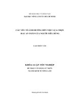 CÁC YẾU TỐ ẢNH HƯỞNG ĐẾN VIỆC LỰA CHỌN RAU AN TOÀN CỦA NGƯỜI TIÊU DÙNG
