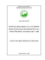 Đánh giá hoạt động của văn phòng đăng ký đất đai chi nhánh Yên Lạc, tỉnh Vĩnh Phúc giai đoạn 2012 2018 (Luận văn thạc sĩ)