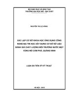 Xác lập cơ sở khoa học ứng dụng công nghệ địa tin học xây dựng cơ sở dữ liệu đánh giá chất lượng môi trường nước mặt vùng mỏ cẩm phả, quảng ninh 