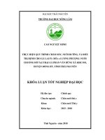 Thực hiện quy trình chăm sóc, nuôi dưỡng, và điều trị bệnh cho gà lai F1 (Mía x Lương phượng) nuôi chuồng hở tại trại gà Phan Văn Dũng xã Khe Mo  huyện Đồng Hỷ  tỉnh Thái Nguyên (Khóa luận tốt nghiệp)