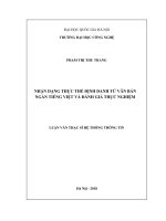 Nhận dạng thực thể định danh từ văn bản ngắn tiếng việt và đánh giá thực nghiệm 