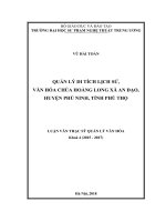 Quản lý di tích lịch sử, văn hóa chùa hoàng long xã an đạo, huyện phù ninh, tỉnh phú thọ 