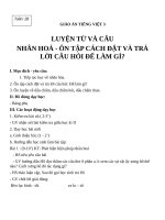 Giáo án Tiếng Việt 3 tuần 28 bài: Luyện từ và câu  Nhân hóa. Ôn tập cách đặt và trả lời câu hỏi Để làm gì?