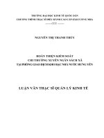 Luận văn thạc sỹ - Hoàn thiện kiểm soát chi thường xuyên ngân sách xã tại Phòng Giao dịch Kho bạc Nhà nước Hưng Yên