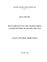 Luận văn thạc sỹ - Hoàn thiện Kế toán thu chi hoạt động tại Hội Liên hiệp Thanh niên Việt Nam