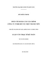 Luận văn thạc sỹ - Phân tích báo cáo tài chính Công ty TNHH Hồ Tây Một thành viên