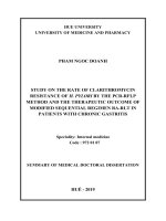 Nghiên cứu tỷ lệ kháng clarithromycin của h  pylori bằng phương pháp PCR RFLP và kết quả điều trị của phác đồ nối tiếp cải tiến RA RLT ở bệnh nhân viêm dạ dày mạn tt tiếng anh 