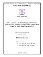Nghiên cứu ứng dụng phẫu thuật nội soi qua ổ phúc mạc đặt lưới nhân tạo điều trị thoát vị bẹn tại bệnh viện hữu nghị việt đức tt tiếng anh 
