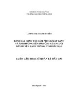 Đánh giá công tác giải phóng mặt bằng và ảnh hưởng đến đời sống của người dân huyện bạch thông, tỉnh bắc kạn 