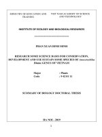 Nghiên cứu một số cơ sở khoa học nhằm bảo tồn, phát triển và sử dụng bền vững một số loài trong chỉ kim tuyến (anoectochilus blume) ở việt nam tt tiếng anh