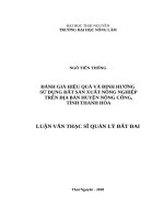Đánh giá hiệu quả và định hướng sử dụng đất sản xuất nông nghiệp trên địa bàn huyên nông cống, tỉnh thanh hóa 