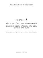 ĐƠN GIÁ XÂY DỰNG CÔNG TRÌNH TỈNH LẠNG SƠN PHẦN THÍ NGHIỆM VẬT LIỆU, CẤU KIỆN, KẾT CẤU XÂY DỰNG