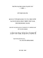 Luận văn thạc sỹ - Quản lý tín dụng đầu tư của Nhà nước tại Ngân hàng Phát triển Việt Nam, Chi nhánh Bắc Giang