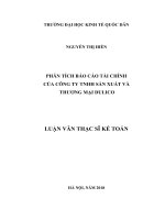 Luận văn thạc sỹ - Phân tích Báo cáo tài chính của Công ty TNHH Sản Xuất và Thương Mại DULICO