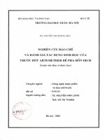 Nghiên cứu bào chế và đánh giá tác dụng sinh học của thuốc bột artemether để pha hỗn dịch 