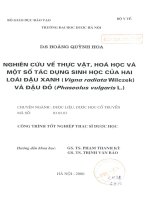 Nghiên cứu về thực vật , hóa học và một số tác dụng sinh học của hai loài đậu xanh(vicna radiata wilczeck) và đậu đỏ (phaseolus vulgaris l ) 