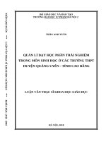 Quản lí dạy học phần trải nghiệm trong môn sinh học ở các trường THPT huyện quảng uyên – tỉnh cao bằng 