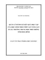 Quản lý đánh giá kết quả học tập của học sinh theo tiếp cận năng lực ở các trường trung học phổ thông tỉnh hoà bình 