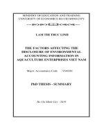 CÁC NHÂN tố TÁC ĐỘNG đến VIỆC CÔNG bố THÔNG TIN kế TOÁN MÔI TRƯỜNG TẠI CÁC DOANH NGHIỆP NUÔI TRỒNG THỦY SẢN VIỆT NAM tt tiếng anh 