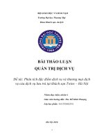 Phân tích đặc điểm dịch vụ và thương mại dịch vụ của dịch vụ lưu trú tại khách sạn Twins – Hà Nội