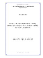 Luận án tiến sĩ kinh tế mối quan hệ giữa tương thích tài trợ, chất lượng mối quan hệ và dự định tài trợ thể thao tại việt nam 