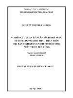 Tóm tắt luận văn tiến sĩ kinh tế nghiên cứu quản lý ngân sách nhà nước từ hoạt động khai thác than trên địa bàn tỉnh quảng ninh theo hướng phát triển bền vững 