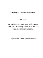 KHÓA LUẬN TỐT NGHIỆP ĐẠI HỌC - VAI TRÒ ĐẦU TƯ TRỰC TIẾP NƯỚC NGOÀIĐỐI VỚI CHUYỂN DỊCH CƠ CẤU KINH TẾNGÀNH Ở TỈNH BÌNH DƯƠNG