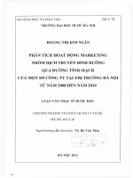 Phân tích hoạt động marketing nhóm dịch truyền dinh dưỡng qua đường tĩnh mạch của một số công ty tại thị trường hà nội từ năm 2008 đến năm 2010 