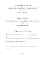 Đề Và Đáp Án Mẫu Thi Kết Thúc Tập Sự Luật Sư Môn Pháp luật về luật sư, hành nghề luật sư và Quy tắc đạo đức, ứng xử  nghề nghiệp của luật sư Năm 2017