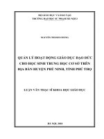 Quản lý hoạt động giáo dục đạo đức cho học sinh trung học cơ sở trên địa bàn huyện phù ninh, tỉnh phú thọ 