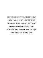 THỰC NGHIỆM sư PHẠM BIỆN PHÁP PHÁT TRIỂN NĂNG lực tự học của học SINH TRONG dạy học môn GDCD ở TRƯỜNG THPT NGUYỄN THỊ MINH KHAI  HUYỆN tây hòa TỈNH PHÚ yên 