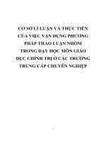 CƠ sở lí LUẬN và THỰC TIỄN của VIỆC vận DỤNG PHƯƠNG PHÁP THẢO LUẬN NHÓM TRONG dạy học môn GIÁO DỤC CHÍNH TRỊ ở các TRƯỜNG TRUNG cấp CHUYÊN NGHIỆP 