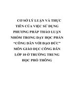 CƠ sở lý LUẬN và THỰC TIỄN của VIỆC sử DỤNG PHƯƠNG PHÁP THẢO LUẬN NHÓM TRONG dạy học PHẦN “CÔNG dân với đạo đức” môn GIÁO dục CÔNG dân lớp 10 ở TRƯỜNG TRUNG học PHỔ THÔNG 