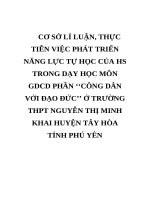 CƠ sở lí LUẬN, THỰC TIỄN VIỆC PHÁT TRIỂN NĂNG lực tự học của HS TRONG dạy học môn GDCD PHẦN ‘‘CÔNG dân với đạo đức’’ ở TRƯỜNG THPT NGUYỄN THỊ MINH KHAI HUYỆN tây hòa TỈNH PHÚ yên 