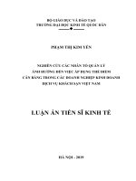Luận án tiến sỹ - Nghiên cứu các nhân tố quản lý ảnh hưởng đến việc áp dụng thẻ điểm cân bằng trong các doanh nghiệp kinh doanh dịch vụ khách sạn Việt Nam