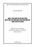 Quản lý nhà nước đối với hoạt động đầu tư trực tiếp nước ngoài ở khu công nghệ cao thành phố hồ chí minh (tt)